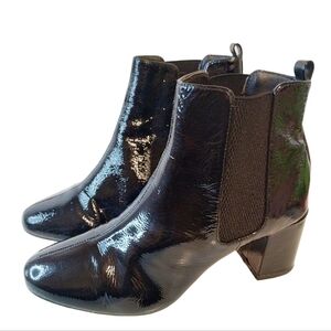 M&S Chelsea Patent Leather Ankle Boots 4½ Ladies Women's Wide Width Y2K Retro‎